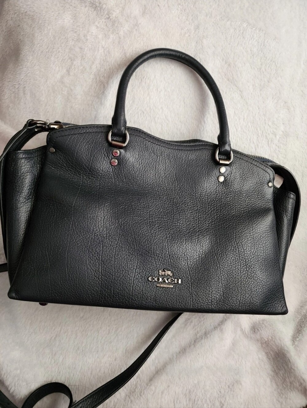 Coach Drew Satchel Crossbody Shoulder Bag Leather with Snakeskin Trim
